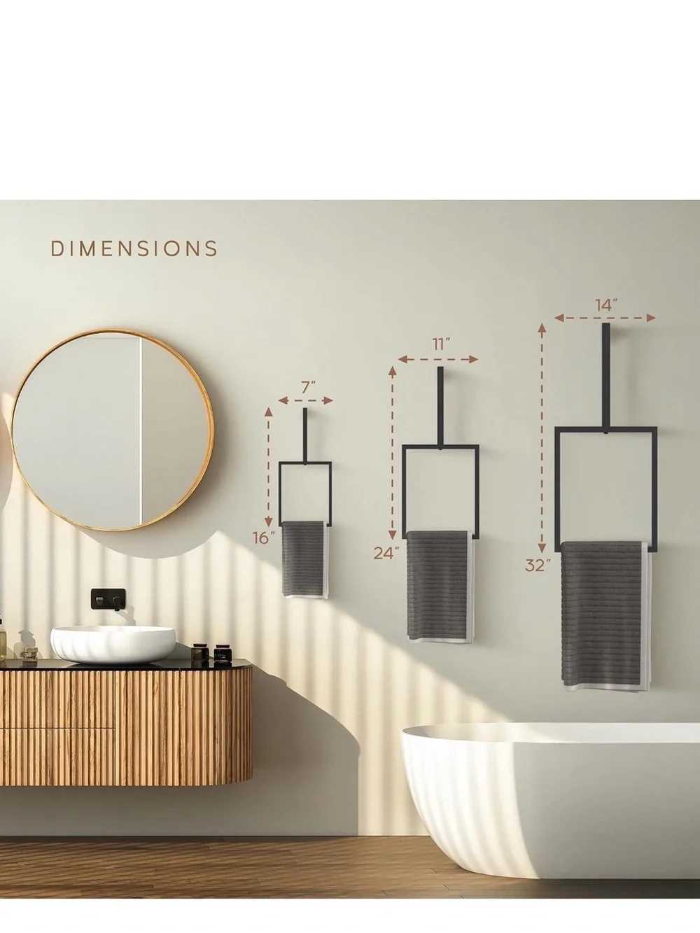New Open Box 32”x14”x3” Unique Vertical Towel Rack Wall Mounted , Metal Squar